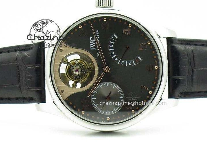 MIROTIME 0329 Portuguese Tourbillon Mystere SS TF Best Edition Black Dial on Black Croc Leather Strap Flexible 7383